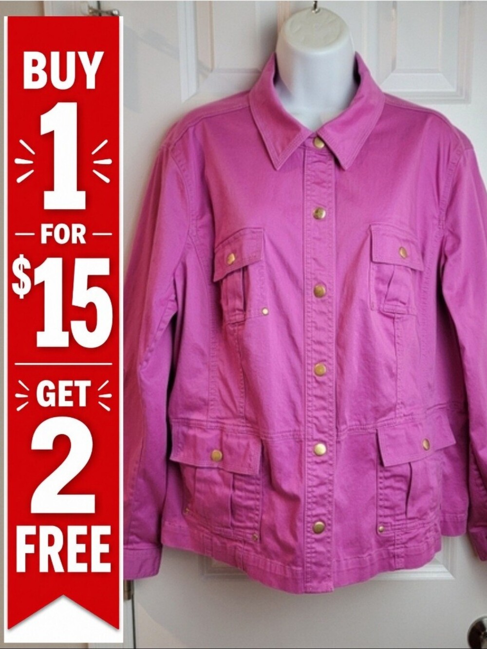 Jones New York‎ Pink Snap Button Closure Shacket XL